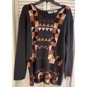 Delores Bell RARE Cotton/Rayon L/S Pull Over Sweater Beaded Medium A+